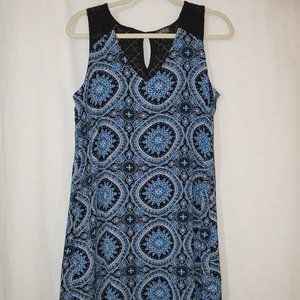 Lily Rose sz M Sundress lined black blue paisley mini dress lace detail #27-I
